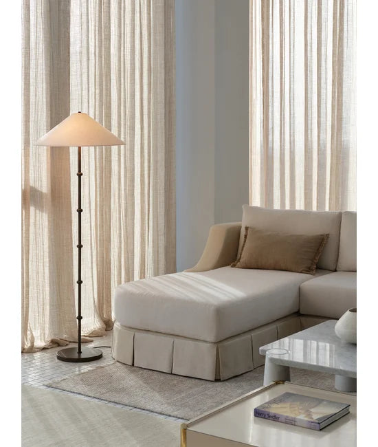 Monaco 3 Light Floor Lamp in Bronze with Natural Linen