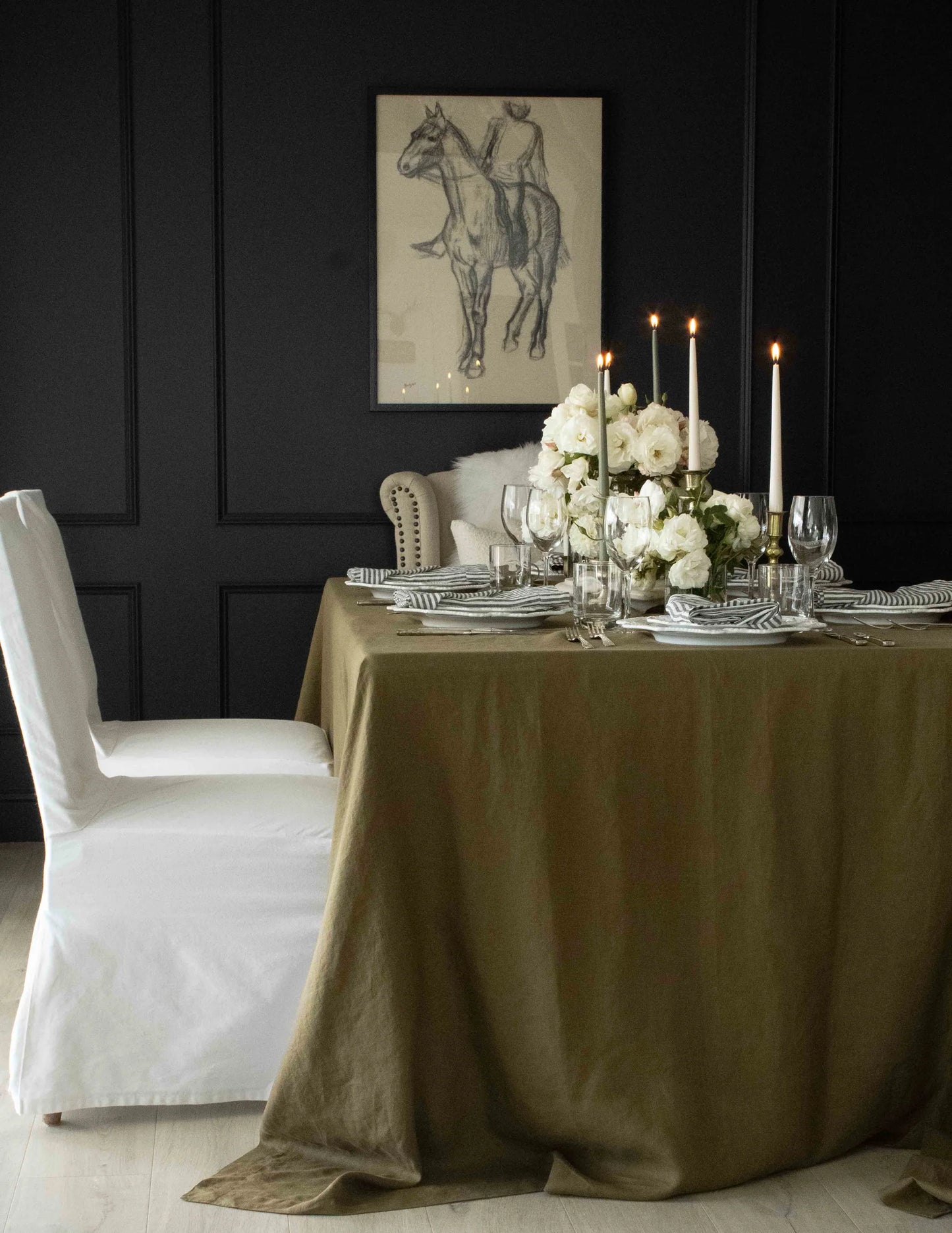 Long Lunch Linen - Caper Berry Green Tablecloth