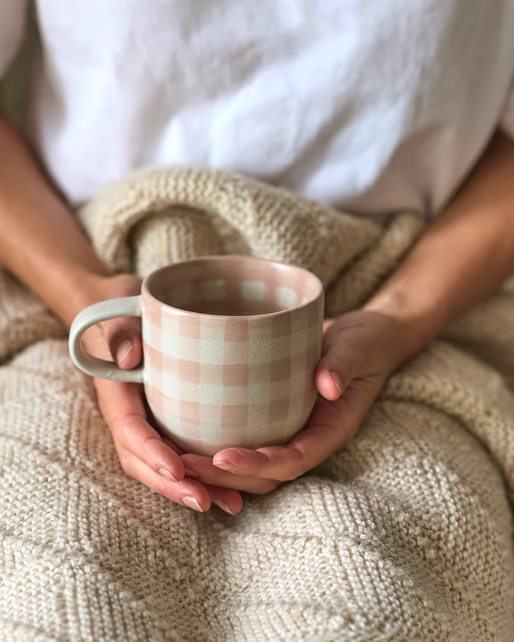 Soft terracotta check mug