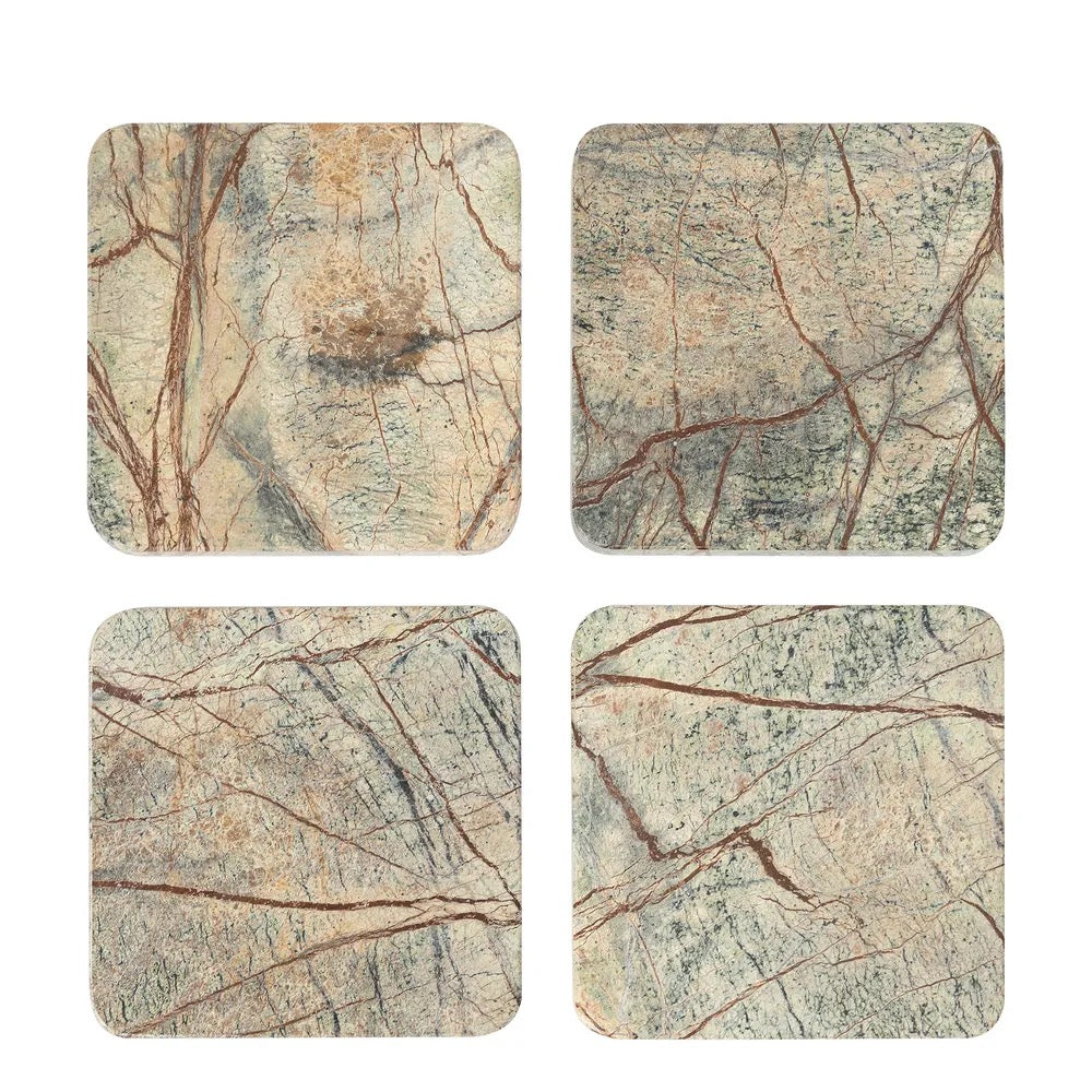 Marble Coaster Green and Brown Square - Set of 4
