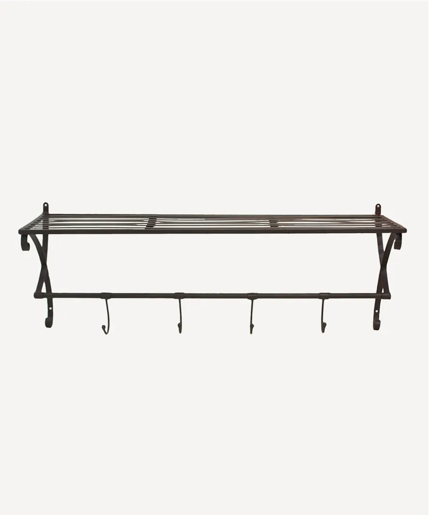 Metal Shelf with Hooks Black
