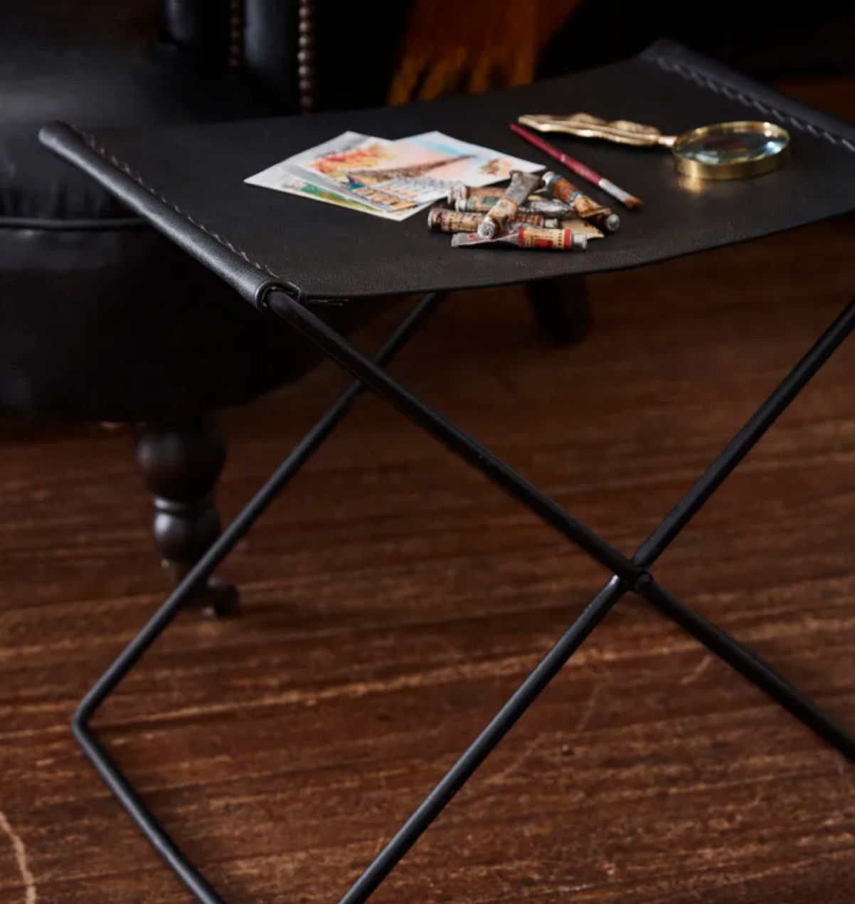 Leather Stool - Black