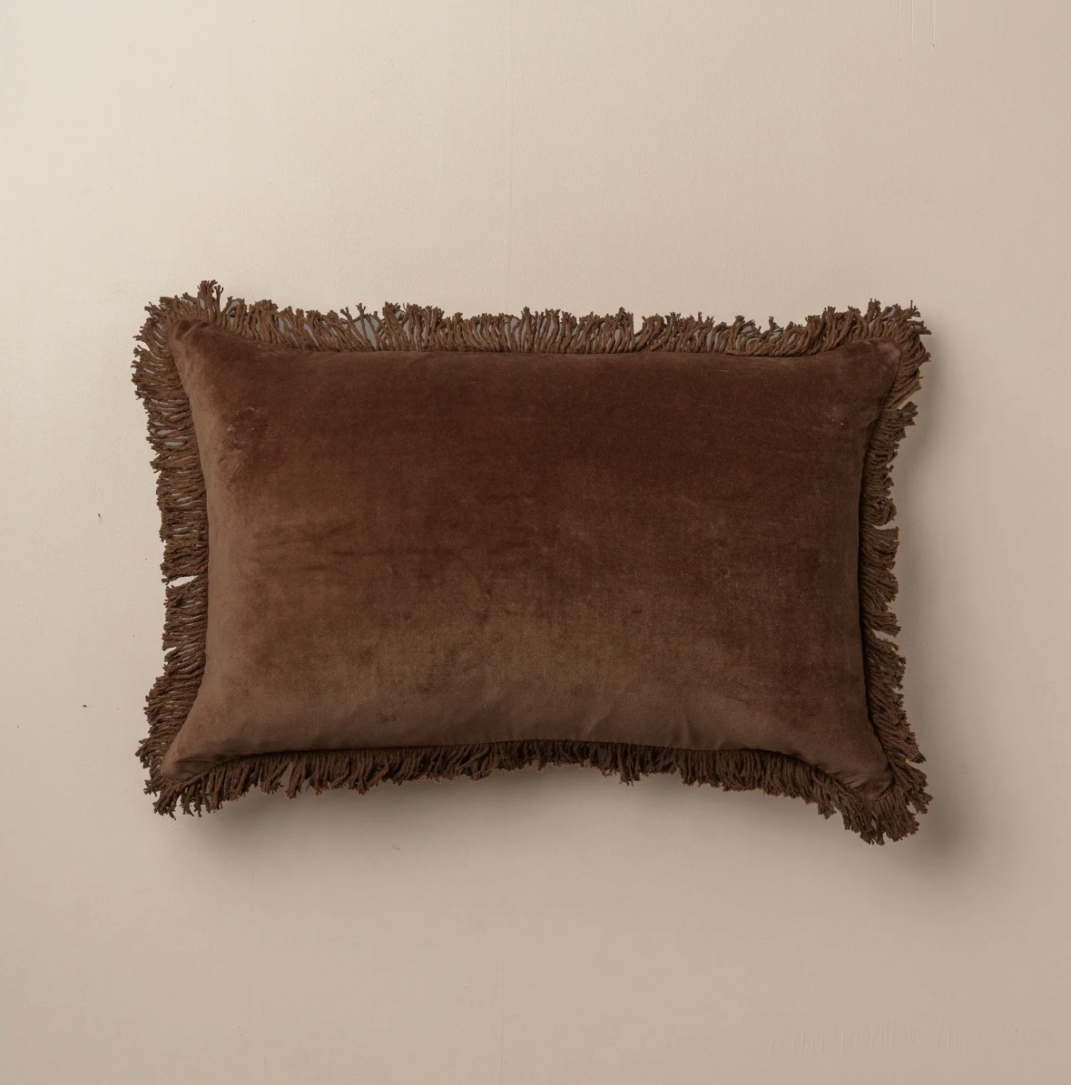 Velvet Fringed Cushion - Chocolate