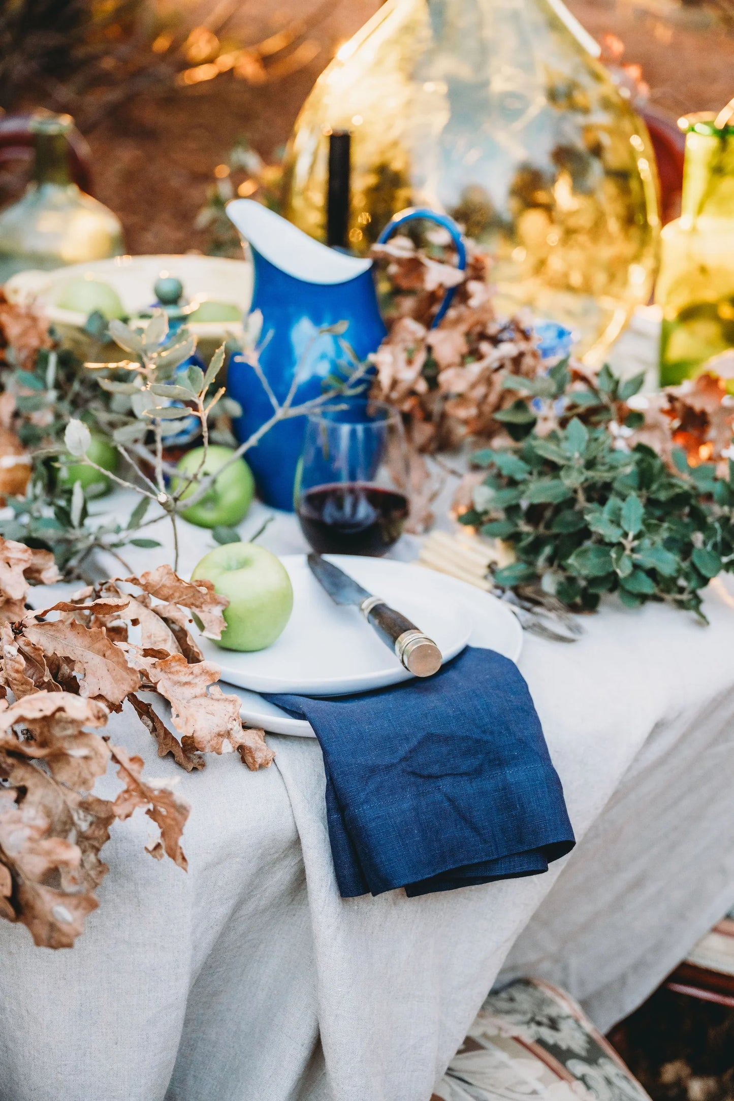 Long Lunch Linen - Truffle Navy Linen Napkins