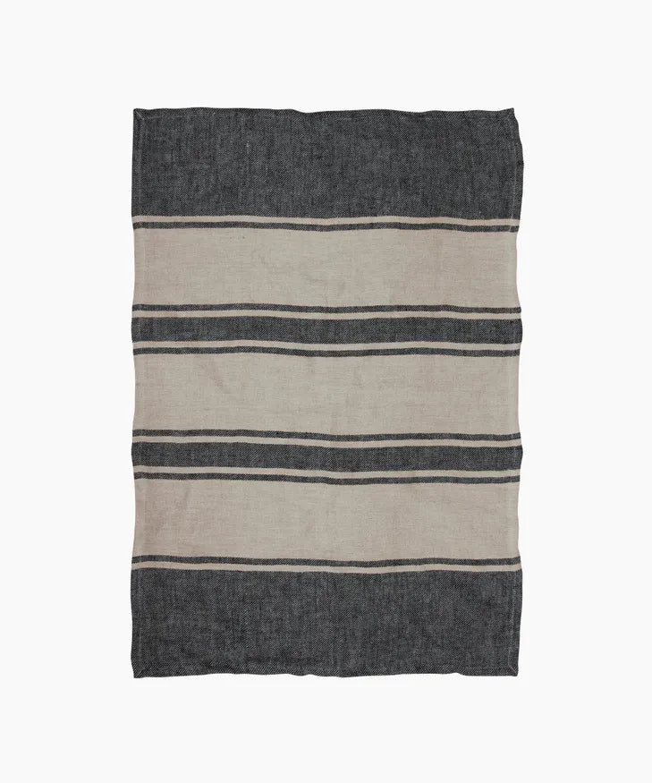 Twill Tea Towel Charcoal/Natural Stripe