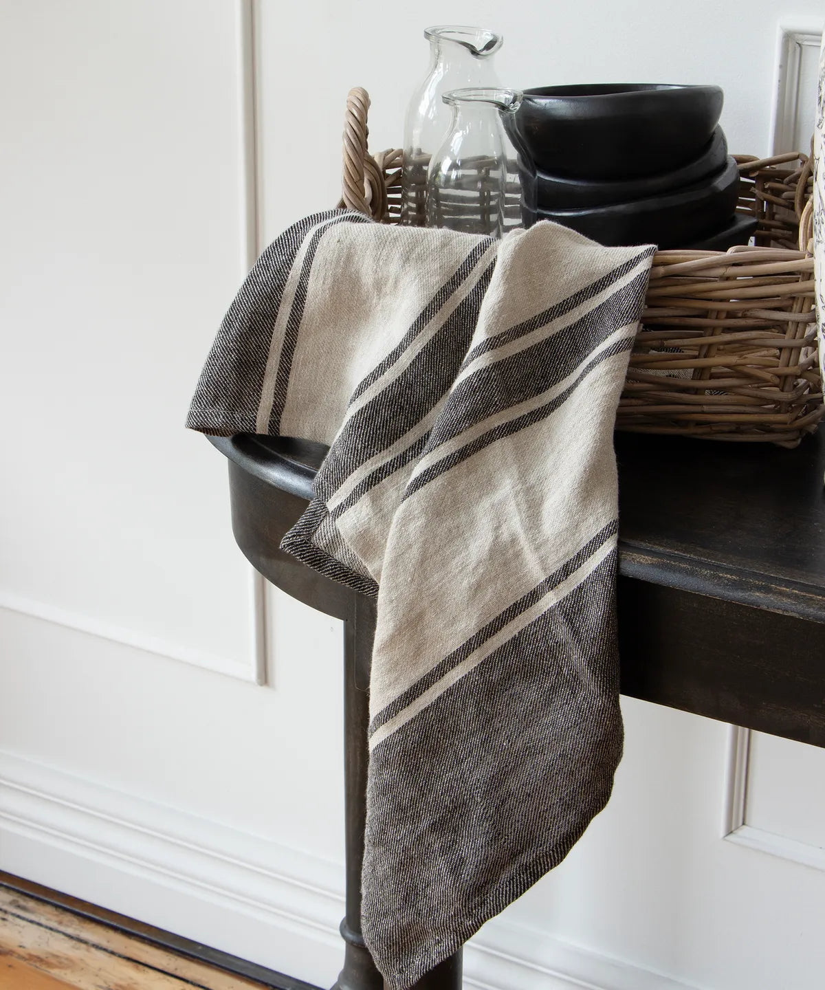 Twill Tea Towel Charcoal/Natural Stripe