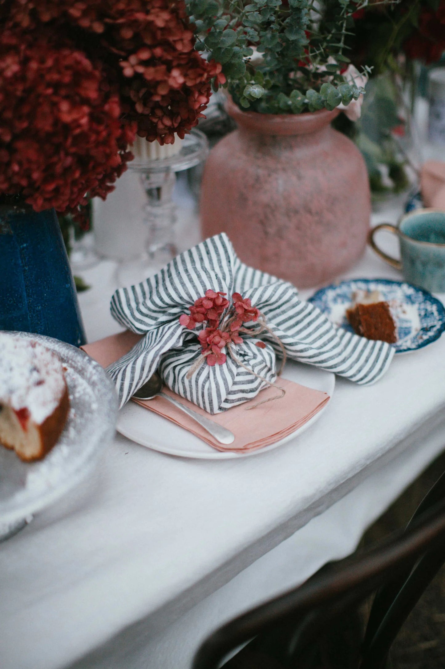 Long Lunch Linen - Salt & Pepper Stripe Linen Napkins