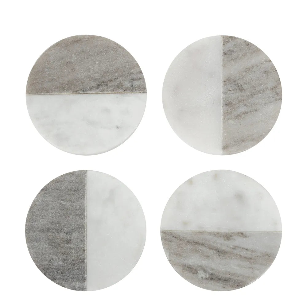Marble Coaster Round- White & Beige