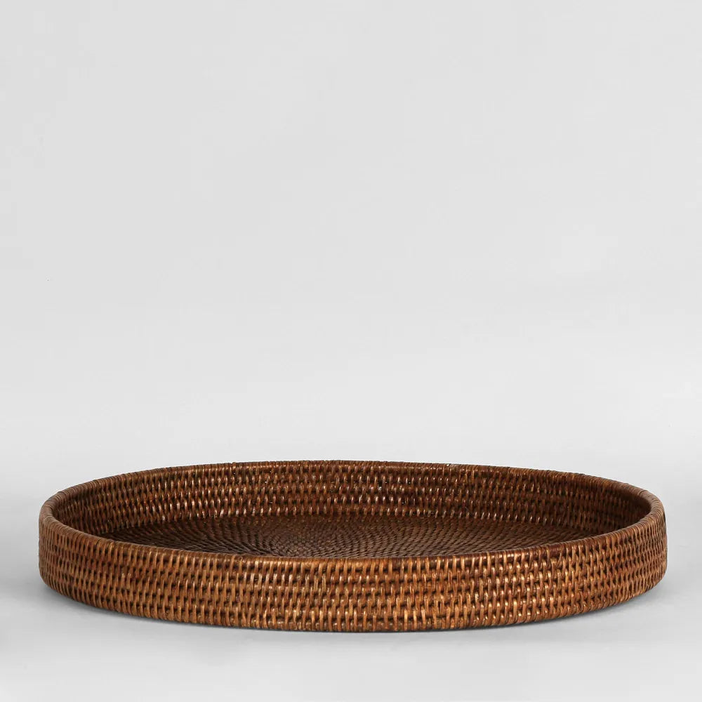 Paume Rattan Oval Tray- Antique Brown