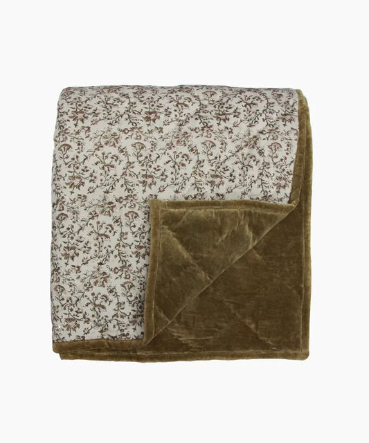 Lilibeth Handblock Olive Velvet Quilt Large