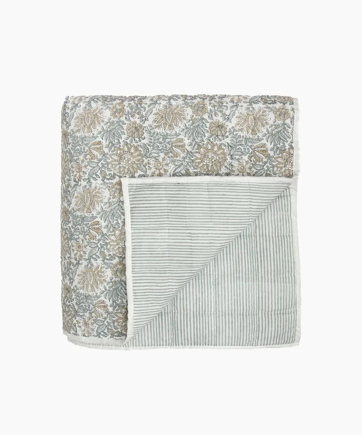 Athena Handblock Blue/Natural Coverlet Large