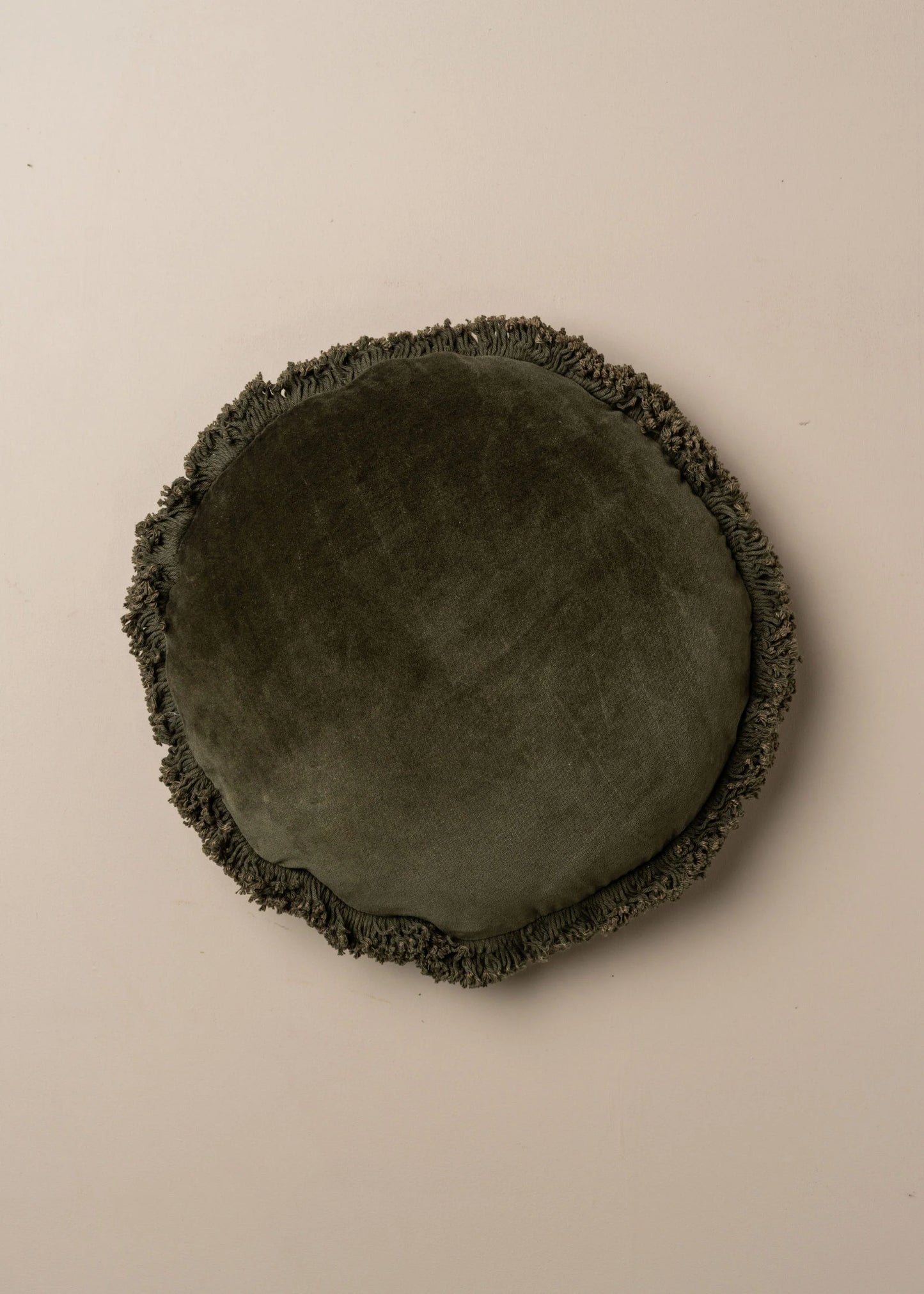 Velvet round cushion- olive