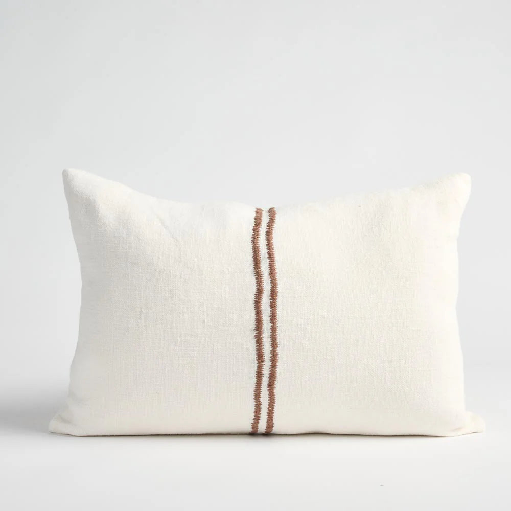 Orion Linen Cushion - Off White/Chocolate