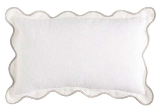 White Linen Cushion with Beige Scallop