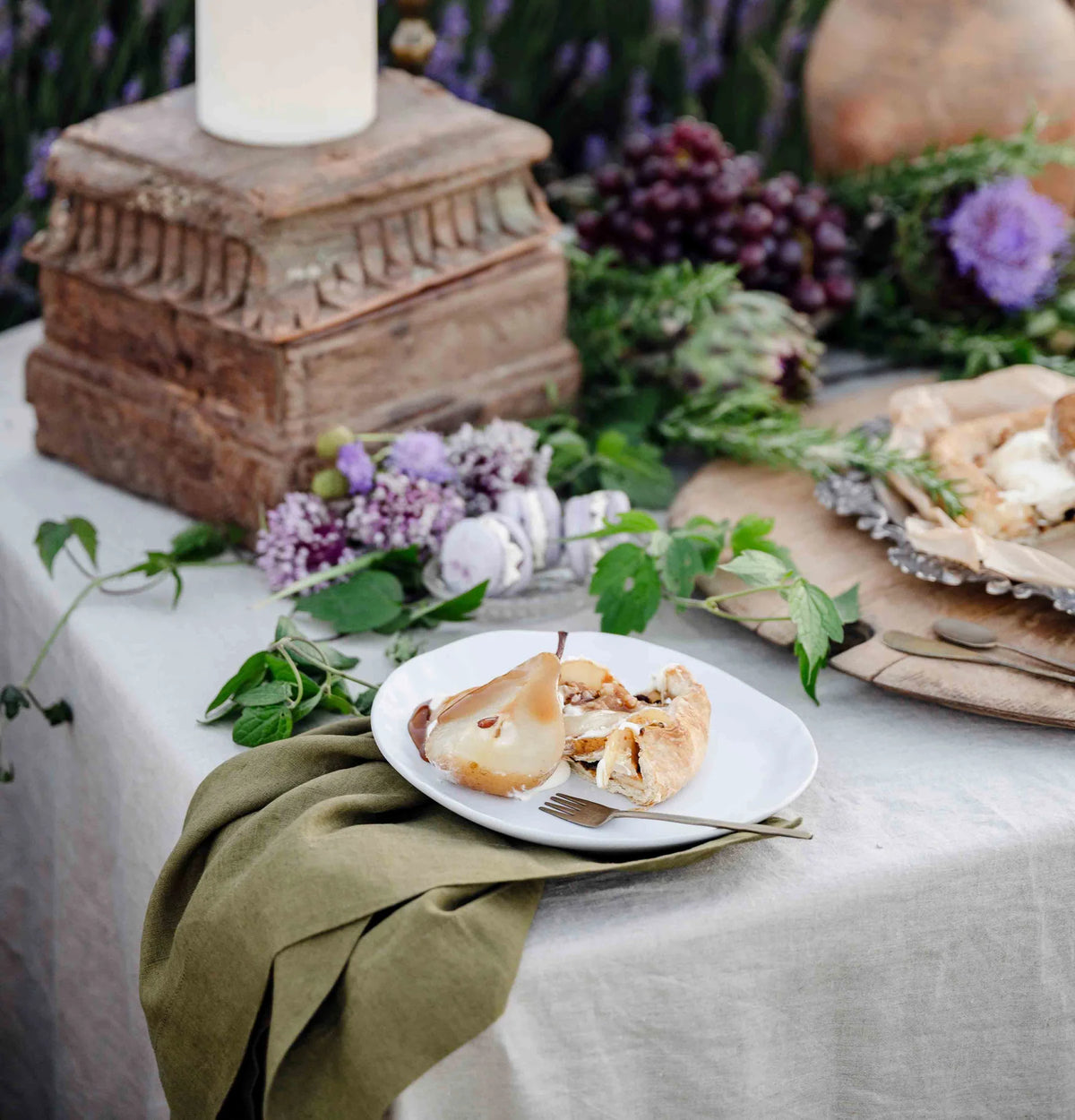 Long Lunch Linen - Caper Berry Green Linen Napkins
