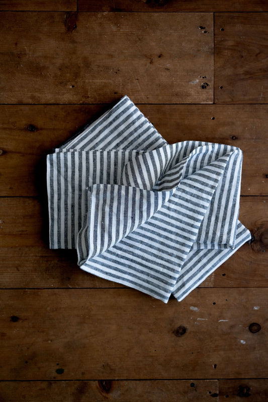 Long Lunch Linen - Salt & Pepper Stripe Linen Napkins