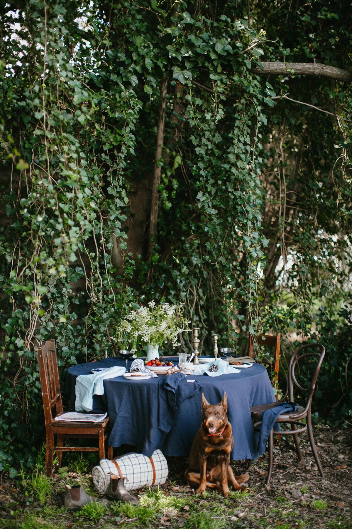 Long Lunch Linen - Truffle Navy Linen Napkins
