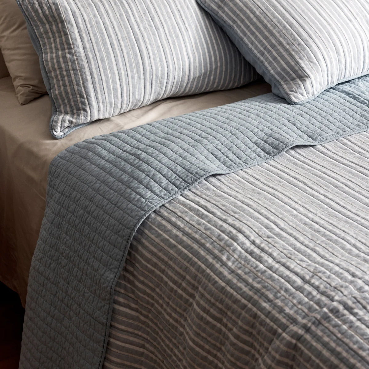 Sinclaire Blue Stripe Quilted Coverlet