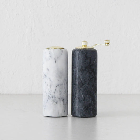 NUVOLO | SALT + PEPPER MILL SET OF 2 | ASH GREY + WHITE MARBLE