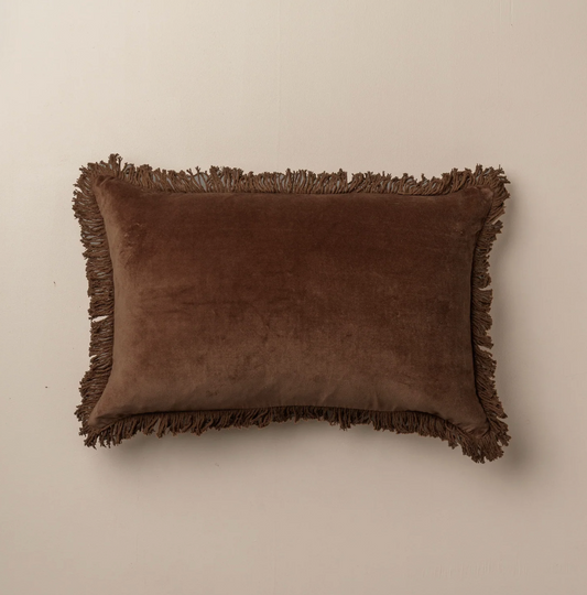 Velvet Fringed Cushion - Chocolate