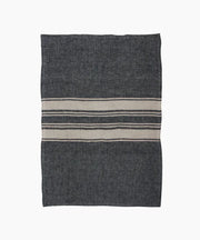Twill Tea Towel Charcoal with Narrow Natural Stripe