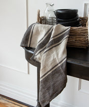 Twill Tea Towel Charcoal/Natural Stripe