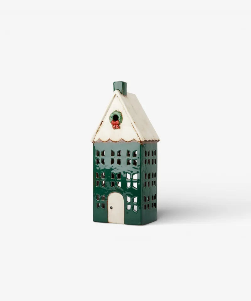 Christmas Tea Light House Green Wreath - LARGE