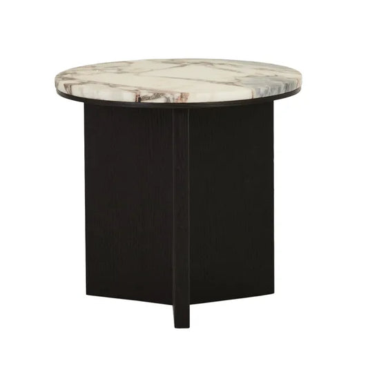 Elsie Side Table - Matt Ocean Marble - Matt Dark Oak