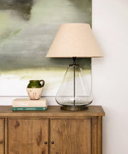 Tear Shape Glass Lamp with Black Coolie Linen Shade